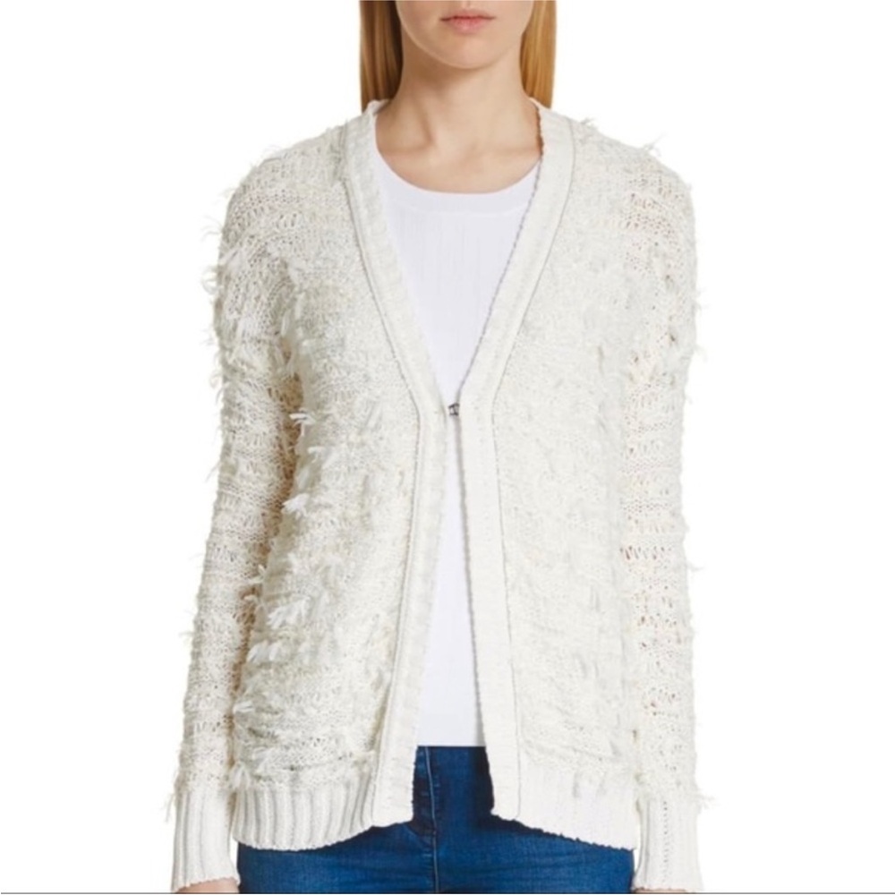St. John‎ Tufted Fringe Knit Diamante Trim Cardigan Sweater